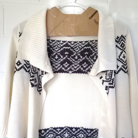 Lane Bryant plus size 18/20 W open front Geometric cardigan 3/4 sleeve ivory Wht - Picture 4 of 15